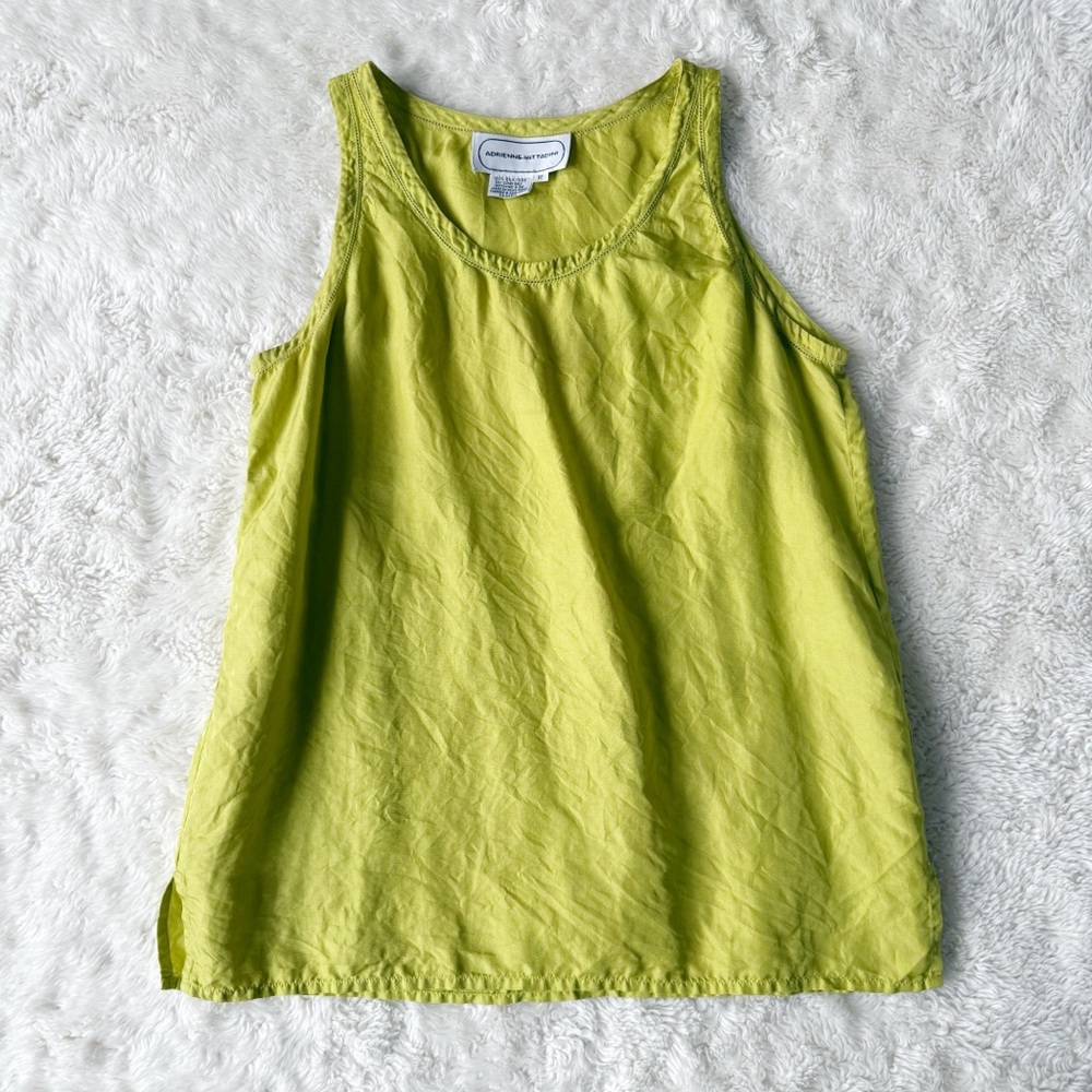 VTG Adrienne Vittadini Woman Chartreuse Green 100% Silk Sleeveless Top US12